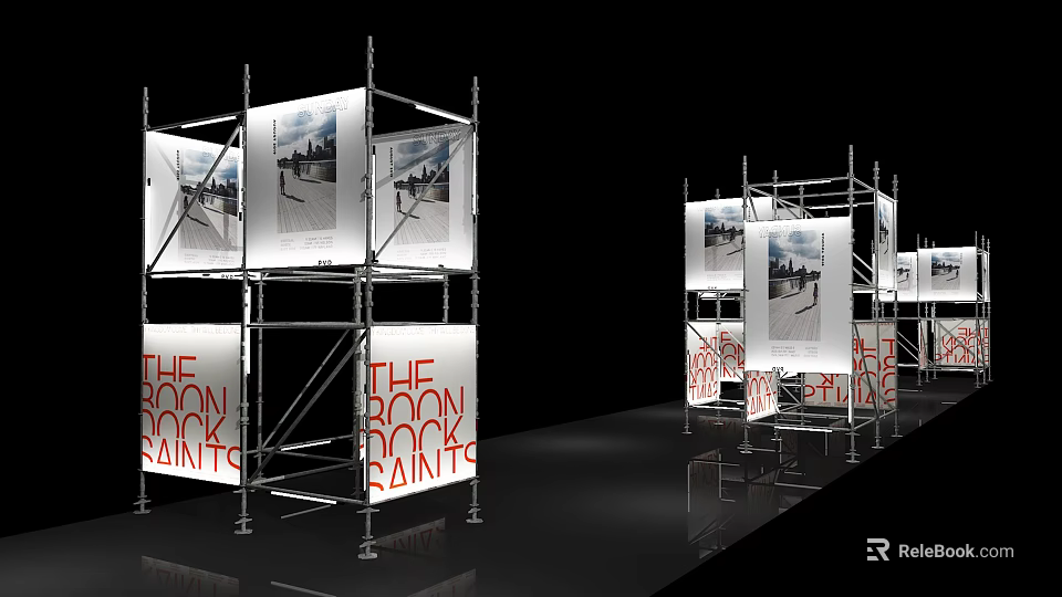 Event Passage With Scaffolding Structures And Display Posters Setup Design 3d model 