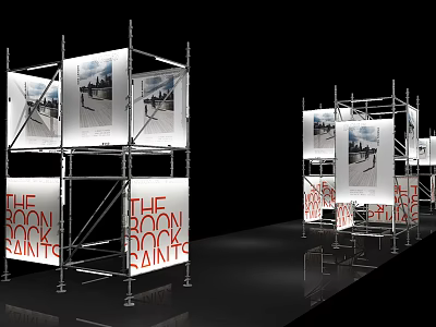Event Passage With Scaffolding Structures And Display Posters Setup Design 3d model