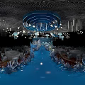 Elegant Blue Banquet Hall With Chandeliers Star Decorations Jellyfish Wedding Arch And White Florals