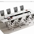 Modern Conference Table With Ergonomic Rolling Chairs Notebooks Mugs And Office Setup 3d model
