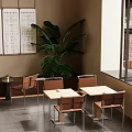 Café Interior with Menu Boards Large Plant Tables Chairs and Window 3d model
