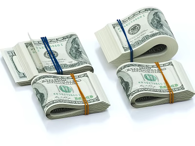 Decorative Ornament Set Displaying Dollar Bill Rolls With Blue And Orange Bands 3d model