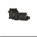 Traditional Wooden Ancient Architecture With Sloped Roof And Lattice Windows 3d model