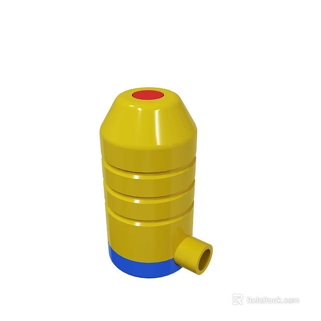 Yellow Cylindrical Toy With Red Top Blue Base And Layered Structure 3d model 