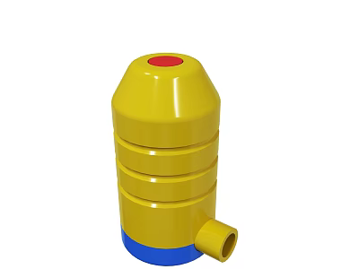 Yellow Cylindrical Toy With Red Top Blue Base And Layered Structure 3d model