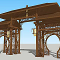 Traditional Chinese Archway With Wooden Structure Intricate Carvings And Decorative Lanterns