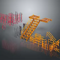 Yellow Construction Staircase With Red Metal Scaffolding Frames And Components 3d model