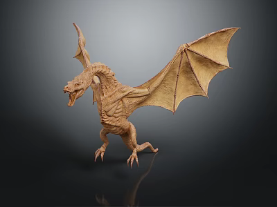 Mythical Dragon Sculpture With Spread Wings Open Mouth And Sharp Claws 3d model