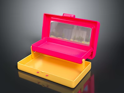 Pink And Yellow Plastic Storage Case With Open Mirror Design And Tray 3d model