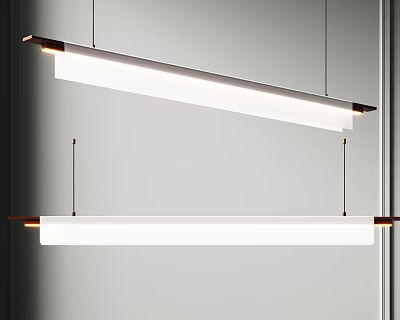 Modern Double Linear Hanging Chandelier Design With White Shade And Metal Frame 3d model