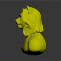 3D Anthropomorphic Cat Character With Green Hair White Brown Torso Sculpture