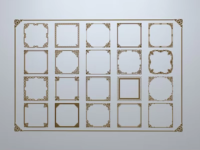 Multiple Intricately Carved Decorative Frames Displaying Various Detailed Artistic Patterns 3d model