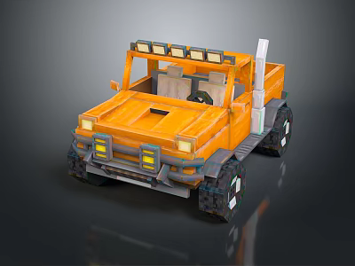 Orange Off Road Truck With Open Cab Top Mounted Lights Truck Bed And Large Tires 3d model