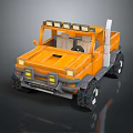 Orange Off Road Truck With Open Cab Top Mounted Lights Truck Bed And Large Tires