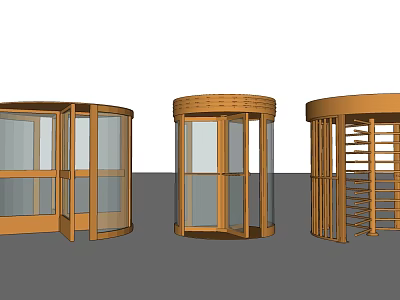 Modern Revolving Doors With Golden Frames And Various Glass Panel Styles 3d model