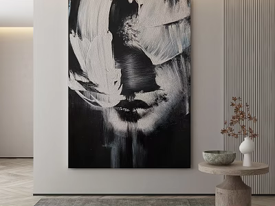 Abstract Painting With Black And White Face Outline Thick Brushstrokes In Modern Interior Wall Hanging 3d model