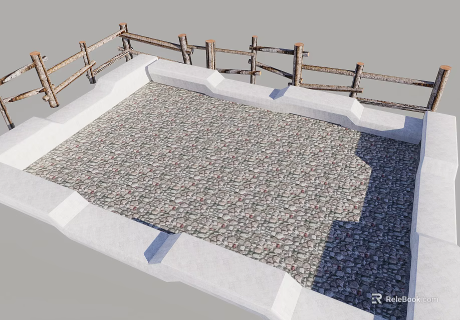 Square Outdoor Area With Pebble Ground And Wooden Fence Surrounding Structure 3d model 