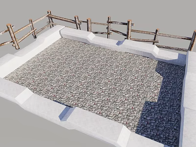 Square Outdoor Area With Pebble Ground And Wooden Fence Surrounding Structure 3d model