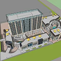 Modern Commercial Street Featuring High Rise Building Retail Shops And Green Lawn