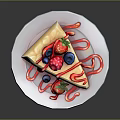 Delicious Cheesecake Slice With Fresh Strawberries Blueberries And Raspberries On White Plate With Red Sauce