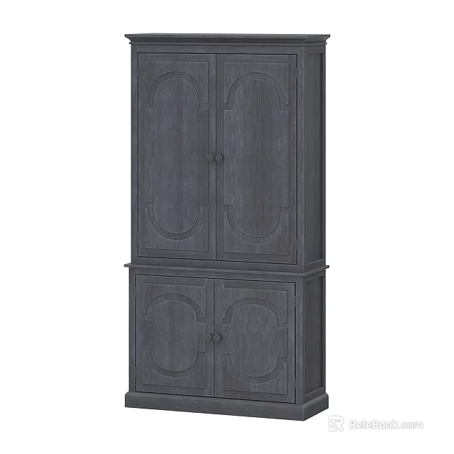 Dark Wooden Wardrobe With Arched Door Design And Two Section Storage 3d model 