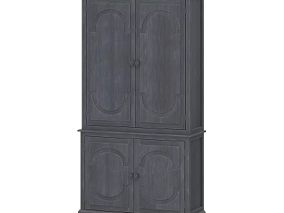 Dark Wooden Wardrobe With Arched Door Design And Two Section Storage 3d model