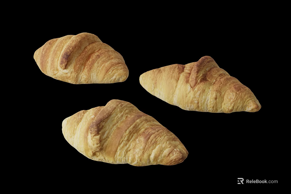 Freshly Baked Croissants Arranged On Modern Coffee Table Against Black Background 3d model 