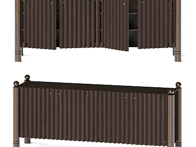 Brown TV Stand With Vertical Striped Doors And Sturdy Wooden Legs Design 3d model