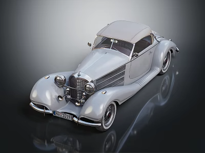 Vintage Silver Convertible Car With Classic Grille Chrome Accents And Reflective Surface 3d model