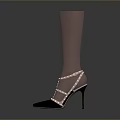 Transparent Stocking With Black Pointed High Heels And Pink Decorative Straps