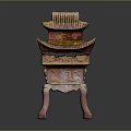 Traditional Chinese Red Lacquer Wood Shrine with Gold Carvings and Multi tiered Roof