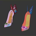 Stylish Blue High Heels With Pink Bow Orange Sole And Butterfly Wing Decorations
