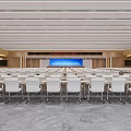 Large Modern Conference Room With Neatly Arranged White Seats And Front Screen