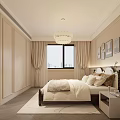 Elegant Bedroom Interior Design With Beige Tones Bed Chandelier And Decorative Paintings