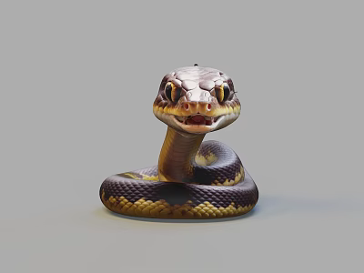 Reptile Snake With Coiled Body And Yellow Brown Head Patterns In Closeup View 3d model