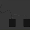 Modern Black Speakers With White Cross Pattern And Connected Wires On Dark Background 3d model