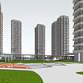Modern High Rise Residential Complex Layout With Central Green Area And Pool 3d model