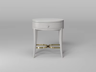Round Light Gray Bedside Table With Single Drawer And Golden Metal Legs Design 3d model