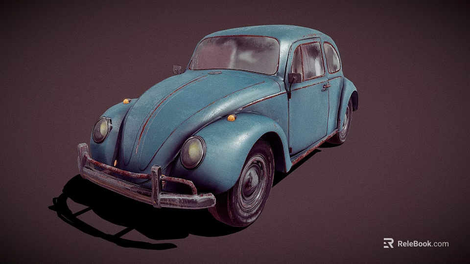 Vintage Blue Classic Beetle Car With Retro Design And Classic Appearance 3d model 