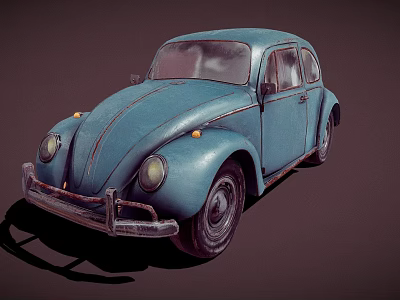 Vintage Blue Classic Beetle Car With Retro Design And Classic Appearance 3d model