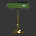 Vintage Green Desk Lamp With Curved Gold Arm And Stable Base