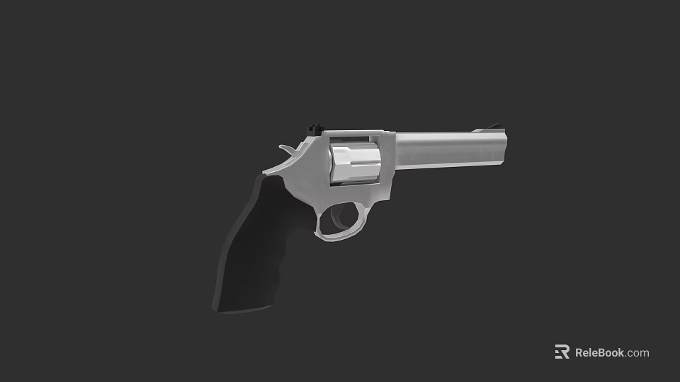 Modern Silver Metal Revolver Firearm Weapon With Black Grip Design 3d model 