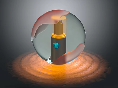 Elegant Luxury Perfume Bottle in Transparent Sphere with Petal Design Wooden Base and Orange Glow 3d model