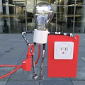 Bulb Shaped Decorative Lamp with Metal Stand Red Cable and Red Square Box Power Socket 3d model