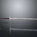 Medieval Sword With Metal Blade Cross Guard And Leather Wrapped Hilt On Black Surface Reflection