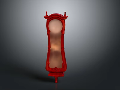 Antique Red Carved Standing Mirror With Ornate Frame And Decorative Base 3d model