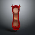Antique Red Carved Standing Mirror With Ornate Frame And Decorative Base