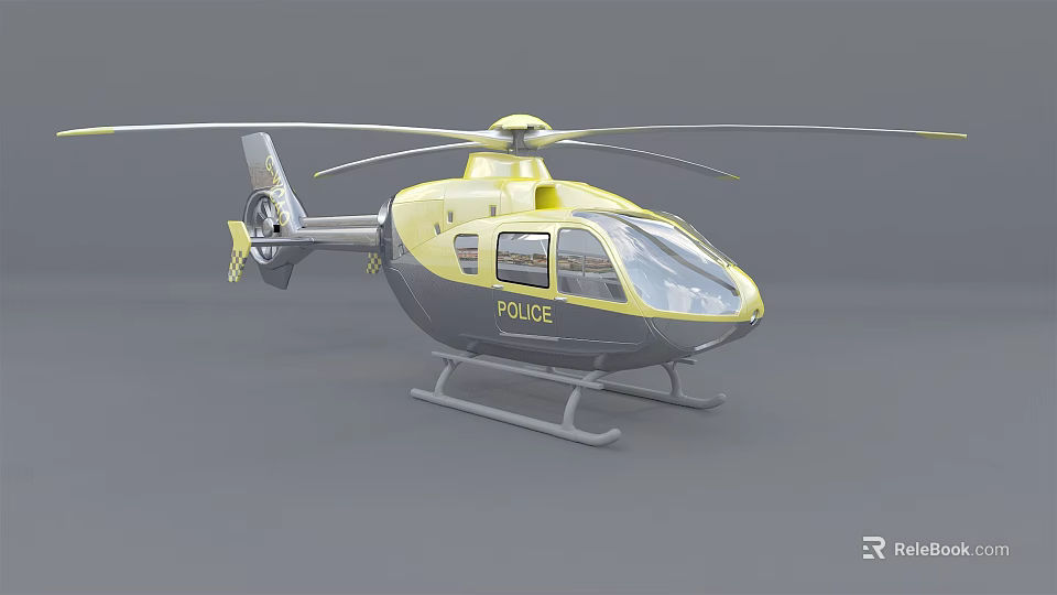 Police Helicopter in Yellow and Gray Exterior Design with Rotors and Markings 3d model 