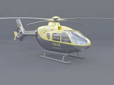 Police Helicopter in Yellow and Gray Exterior Design with Rotors and Markings 3d model