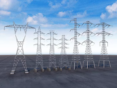 Industrial Electricity Transmission Towers With Various Structural Designs And Steel Framework 3d model